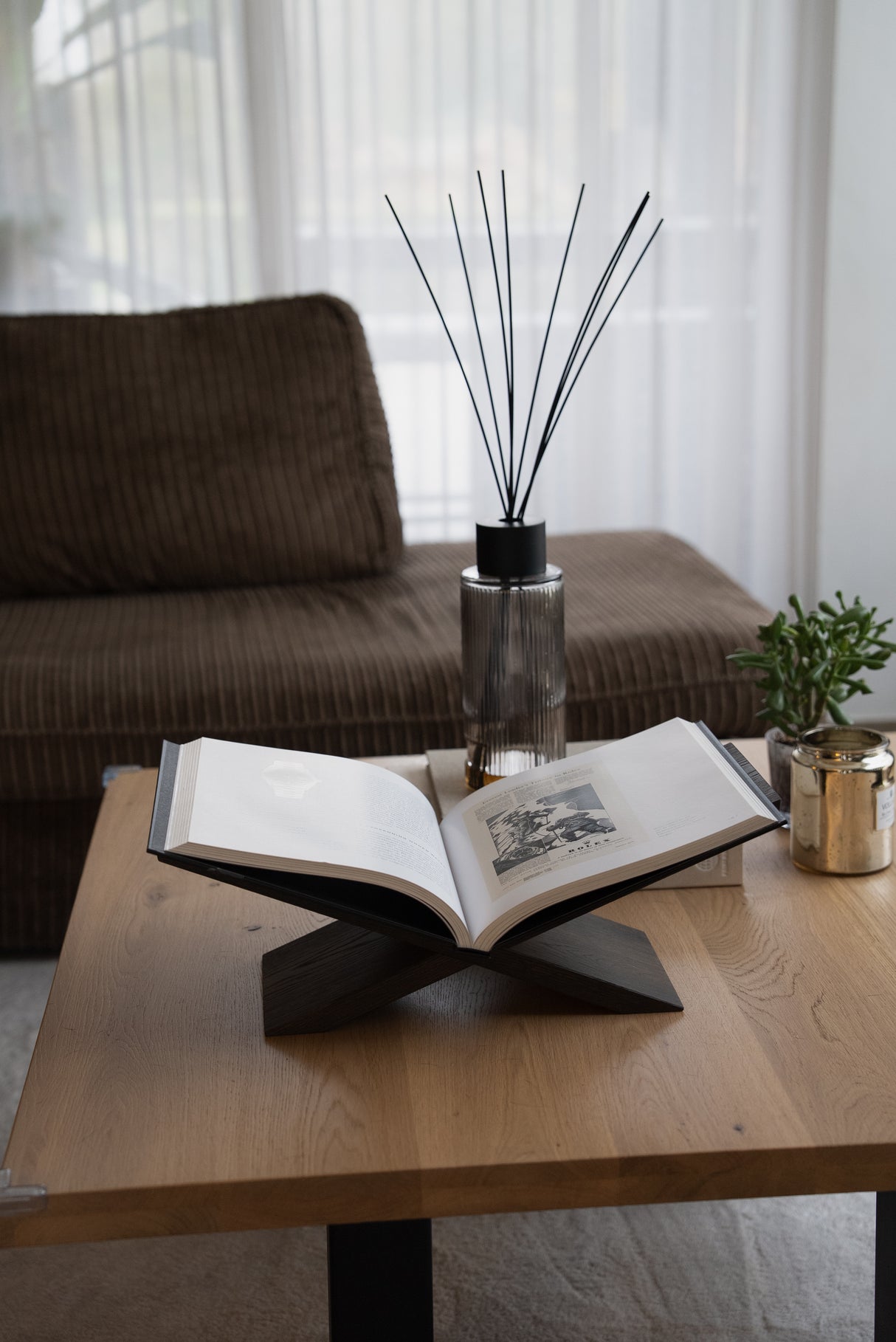 Boekenstandaard - Liggend Model - Eikenhout - Zwart, Nature, Beige, Chocolade