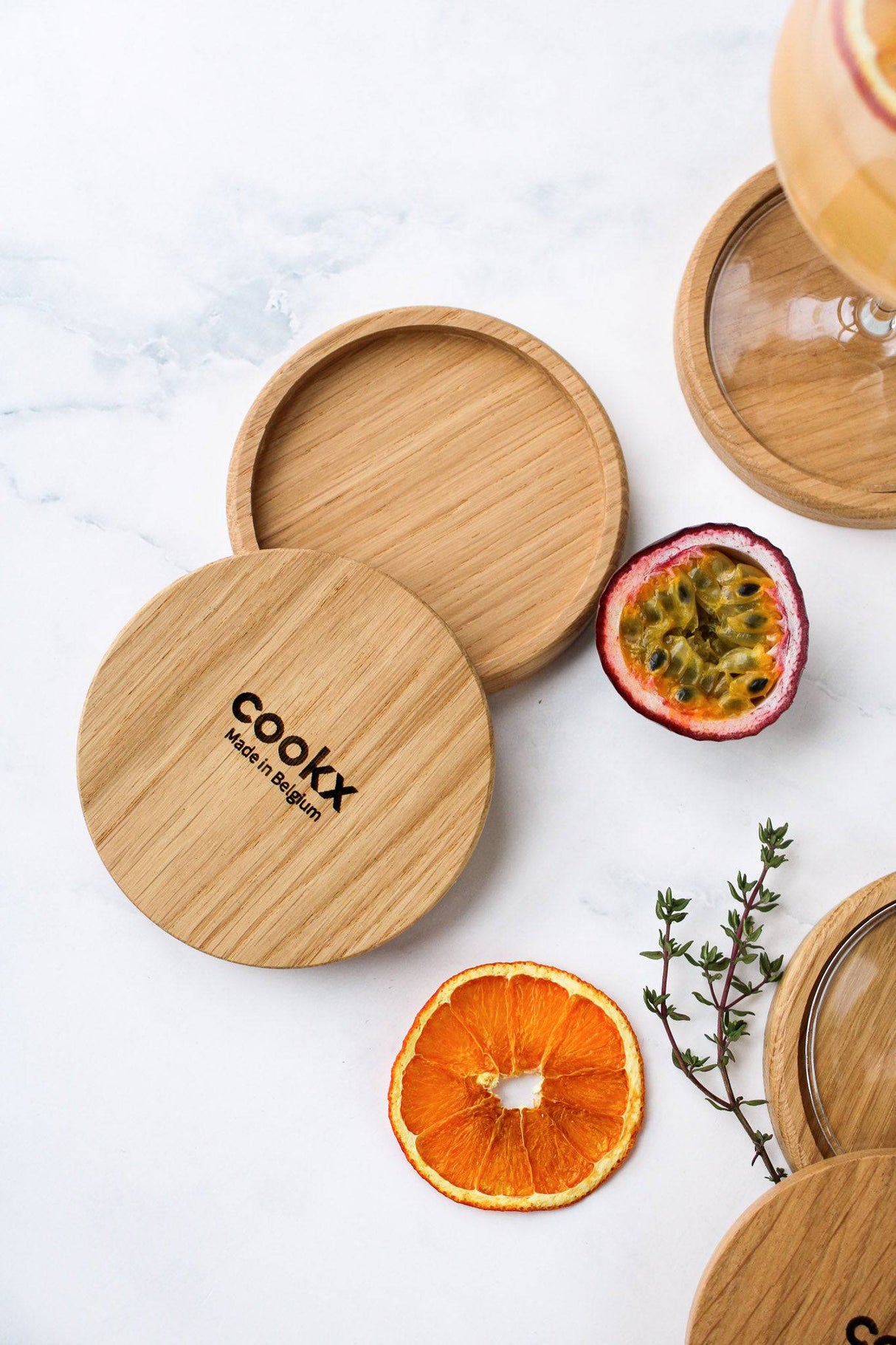 Sous-verres - Modèle rond - Bois de chêne - 6 pièces