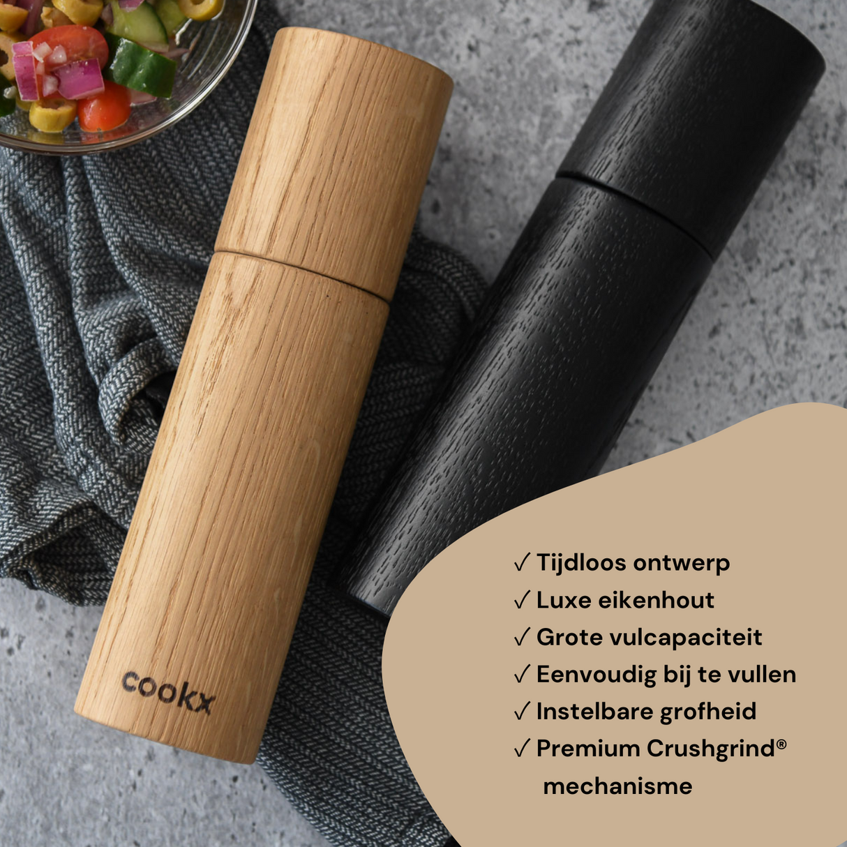 Zout- en Pepermolen Set - Nature White & Matzwart - COOKX